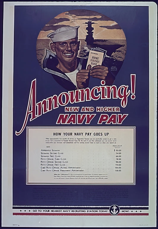 New and Higher Navy Pay Second World War Poster