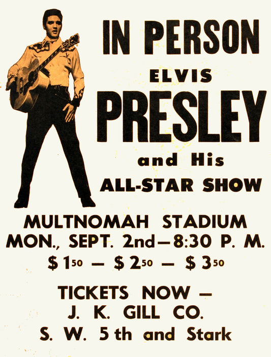 Elvis Presley at Multnomah Stadium Theatre concert poster