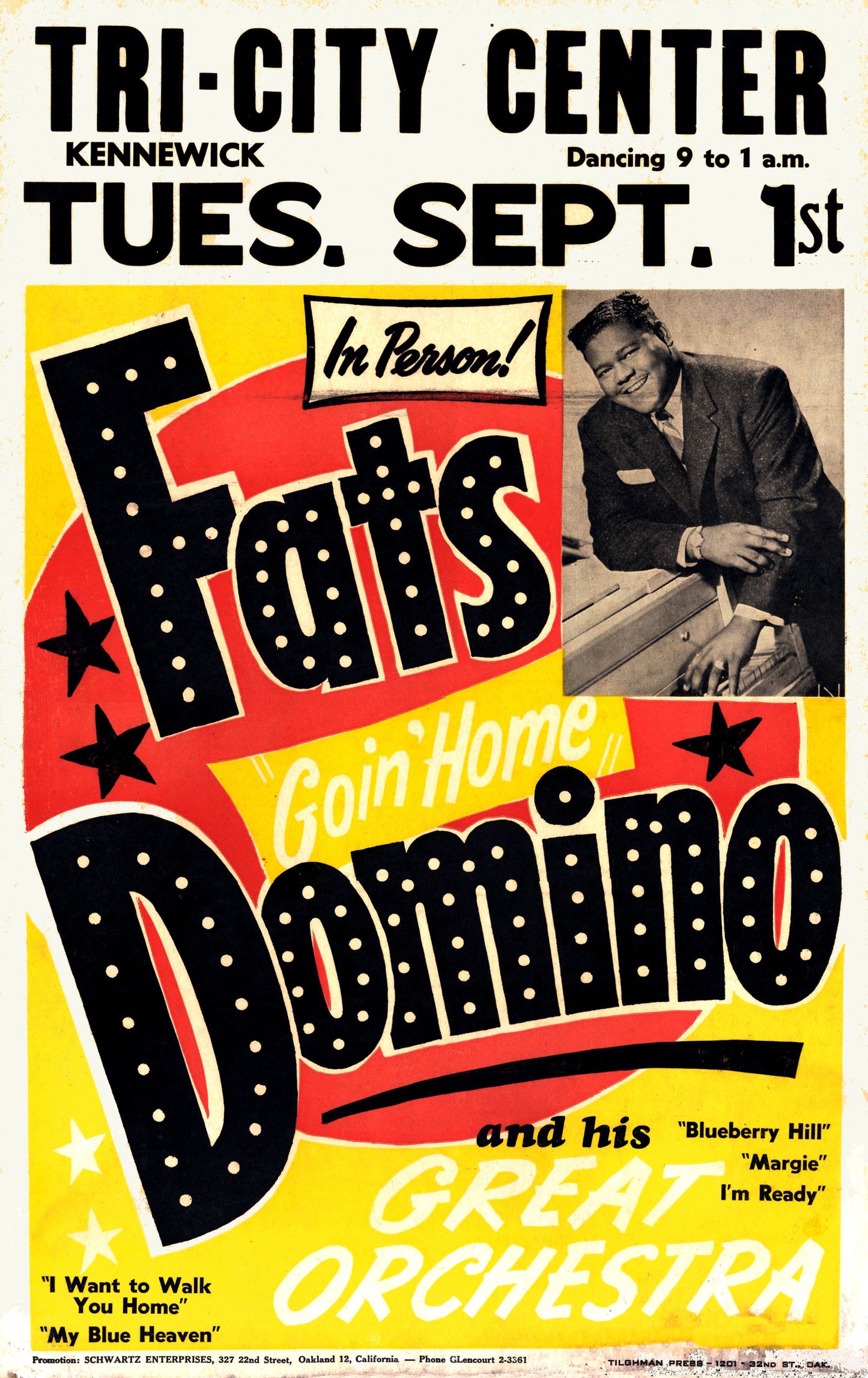 Fats Domino at Kennewick concert poster