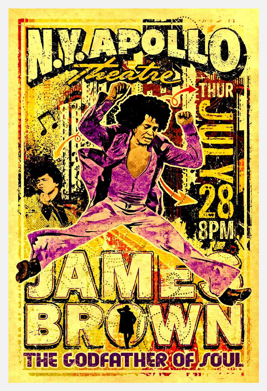 James Brown at the Apollo Theater concert poster yellow