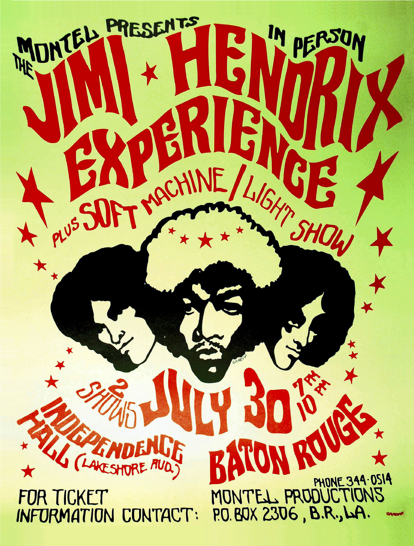 Jimi Hendrix Baton Rouge Independence Hall concert poster