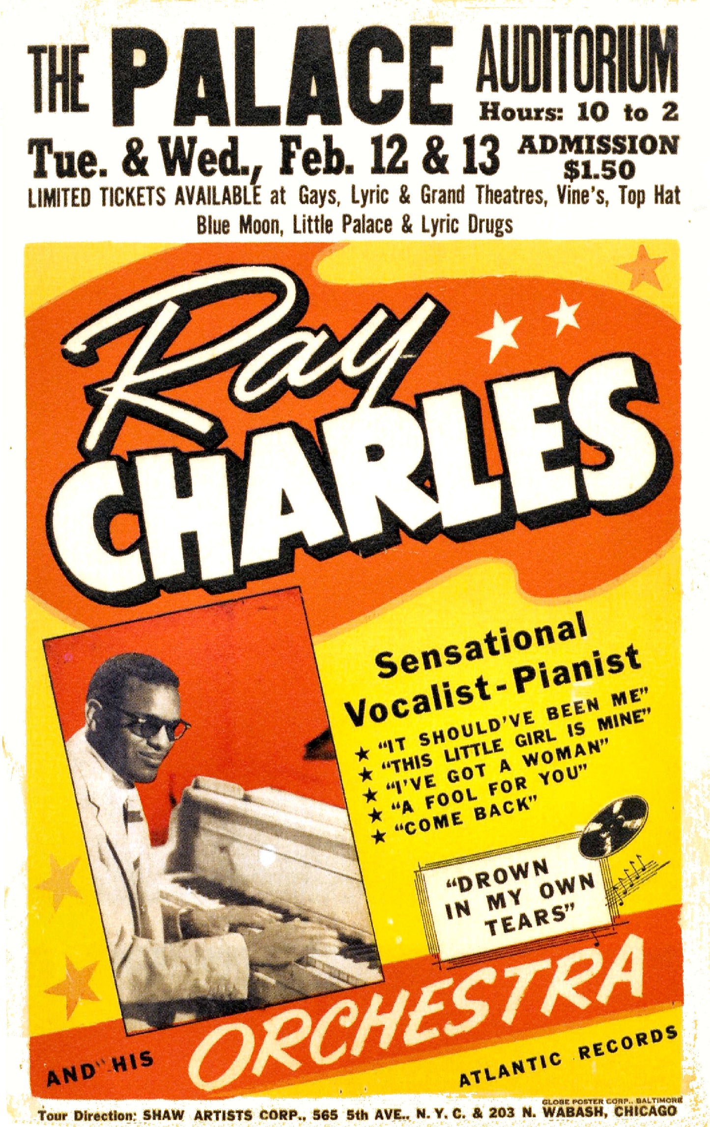 Ray Charles at The Palace Auditorium concert poster